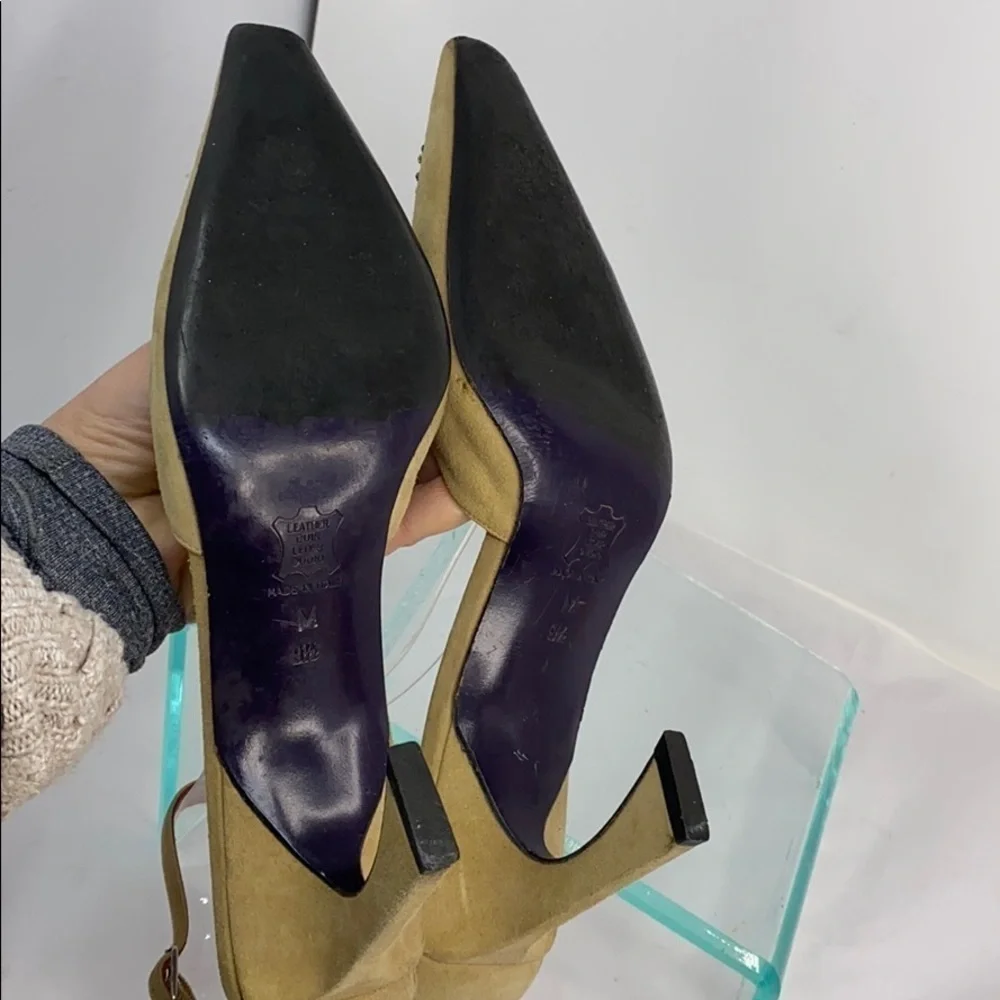 Fendi Sz 9.5M Beige Suede Beaded Ankle Strap Heels